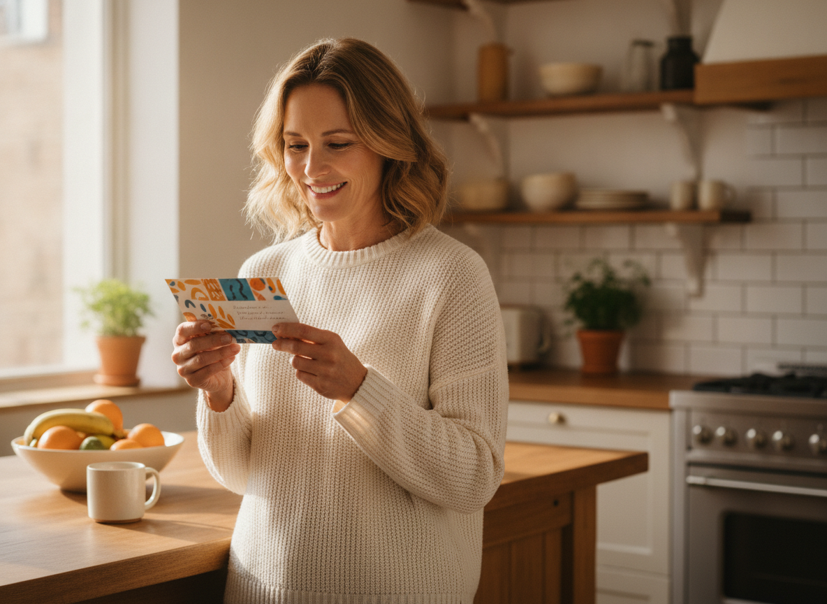 Patient reading a healthcare postcard